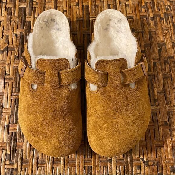 Birkenstock Tan Suede Mules with Cutout Design - Picture 1 of 8